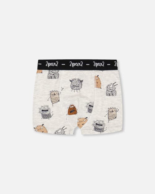 Deux Par Deux Boy's Organic Cotton Boxer Short Heather Beige Printed Monsters in Heather Beige Monsters at Nordstrom