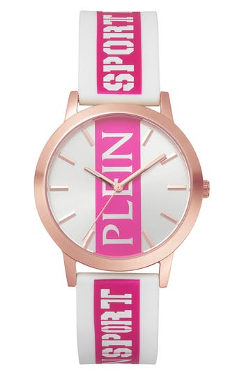 Shop Philipp Plein Sport Three-hand Quartz Silicone Strap Watch, 41mm In White/rose Gold