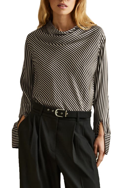 Shop Reiss Addison Stripe Funnel Neck Top In Black