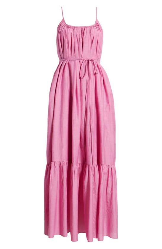 Shop Nordstrom Cotton & Silk Tie Waist Tiered Sundress In Pink Bodacious