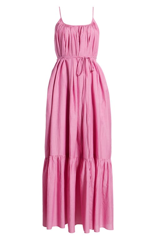 Cotton & Silk Tie Waist Tiered Sundress in Pink Bodacious