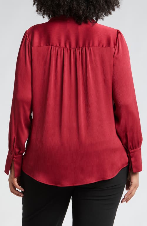 Shop Anne Klein Split Neck Textured Woven Tunic Top In Titian Red