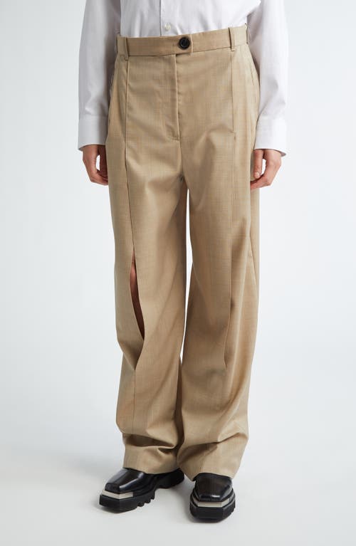 Front Slit Stretch Wool Pants in Taupe