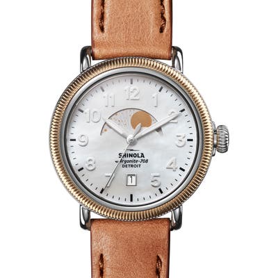 Shinola The Runwell Moon Phase Leather Strap Watch,