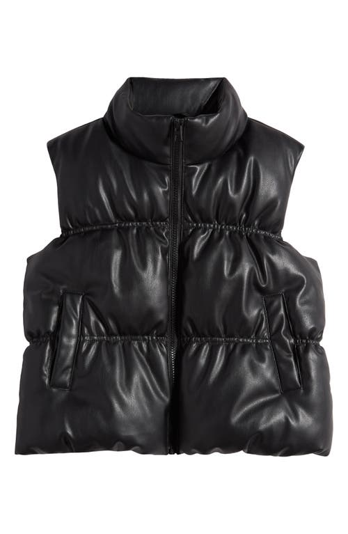 Freshman Crop Faux Leather Puffer Vest in Black 