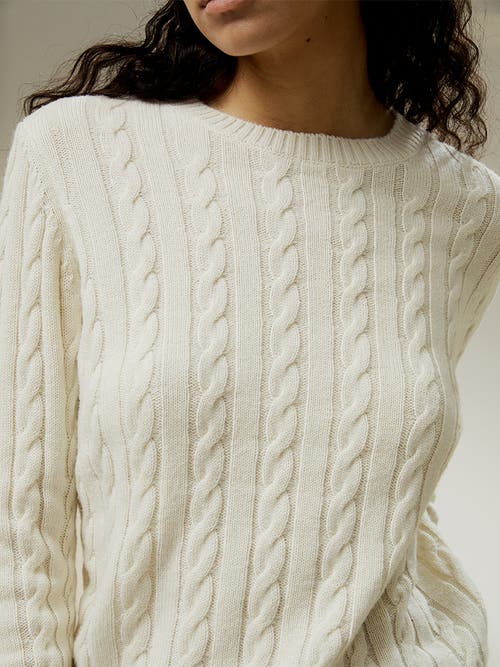 Lilysilk Classic Cable Knit Sweater With Ribbed Edges In White