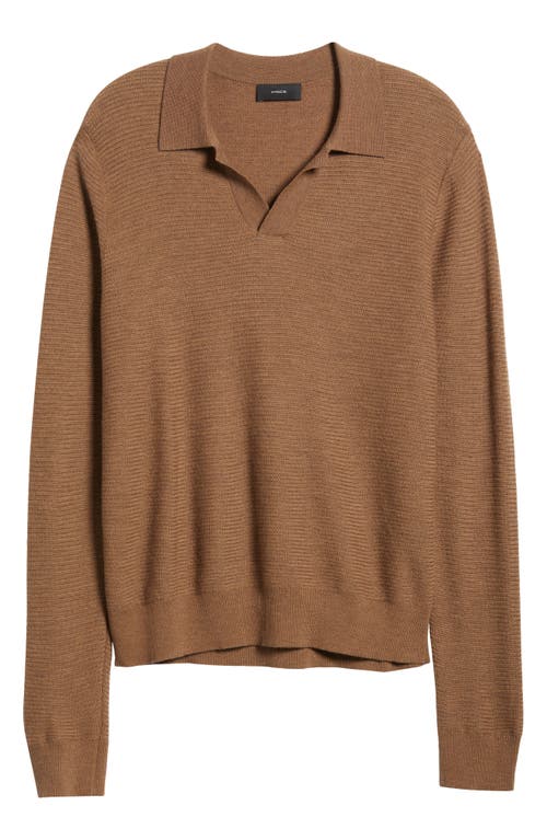Vince Collared V Neck Regular Fit Merino Wool Sweater In Light Vicuna