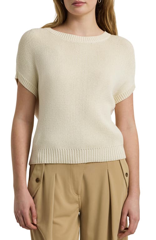 Shop Lauren Ralph Lauren Rib Knit Short Sleeve Sweater In Mascarpone Cream