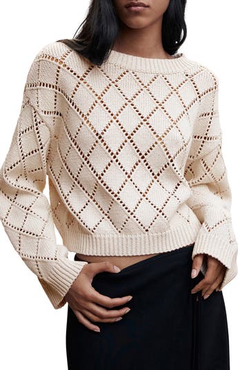 MANGO Pointelle Argyle Cotton Blend Sweater