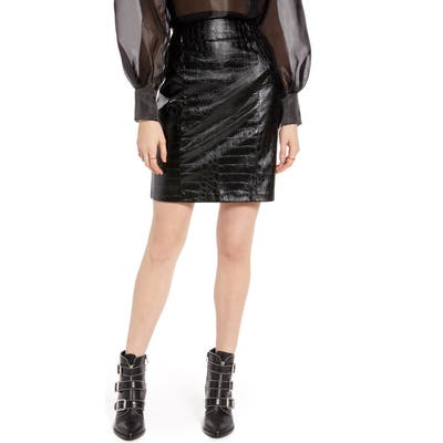 Na-Kd Croc Embossed Faux Leather Miniskirt, 4 - Black