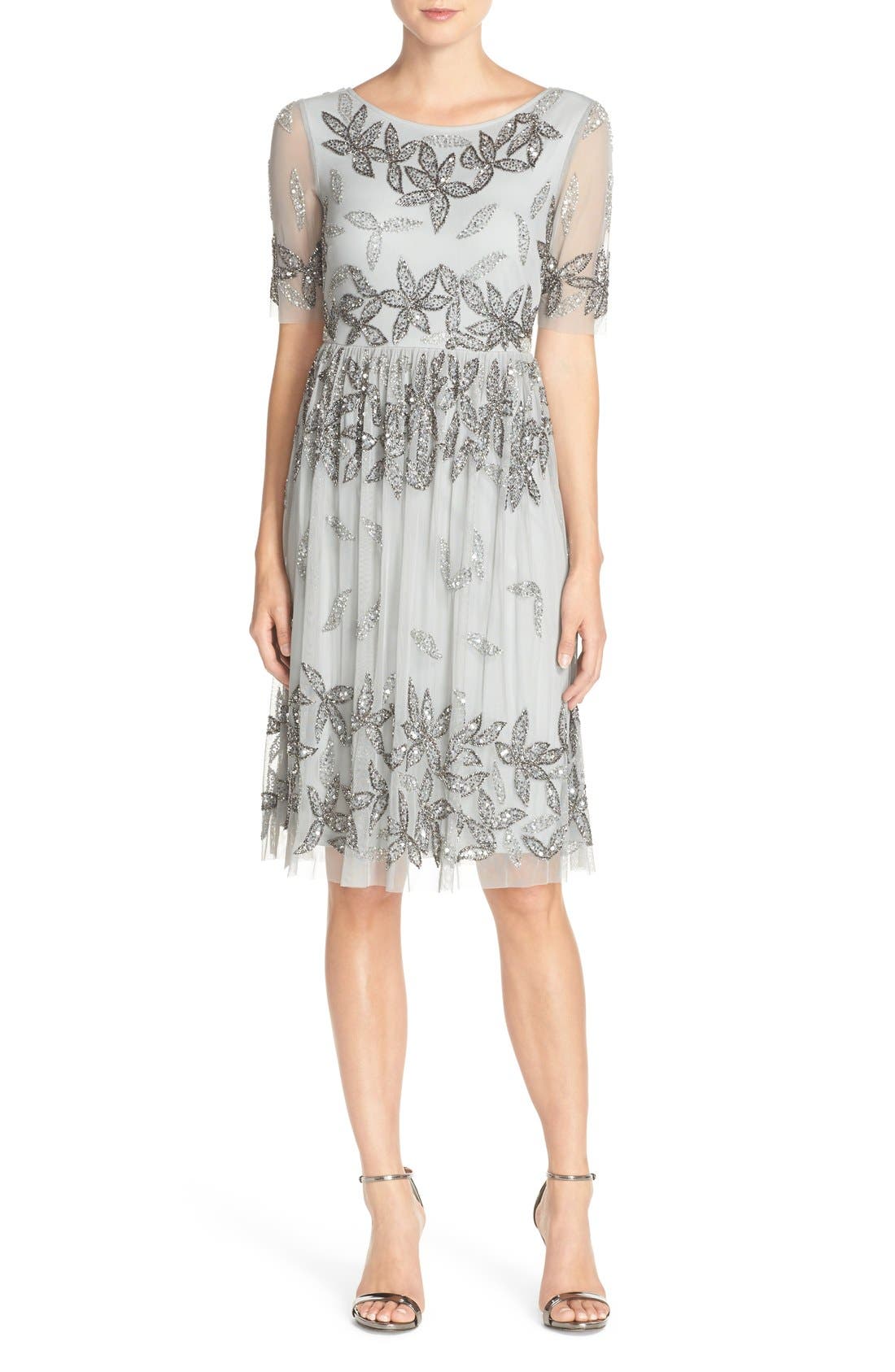 Adrianna Papell Elbow Sleeve Beaded Cocktail Dress Nordstrom