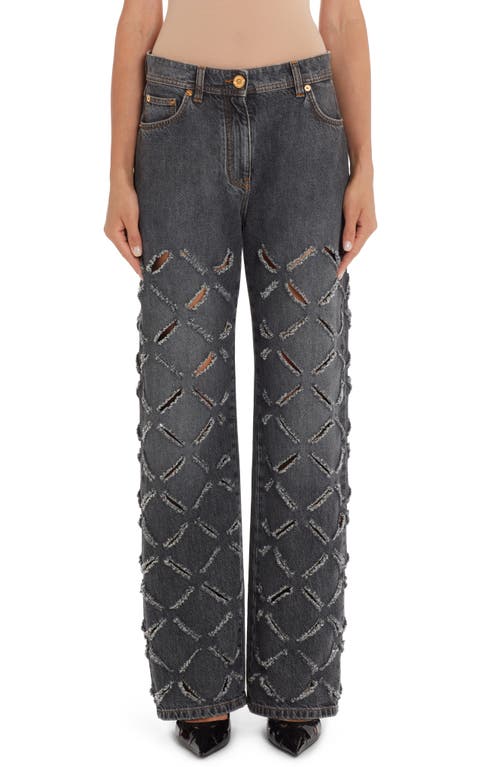 Versace Slash Laser Cut Straight Leg Jeans in Grey