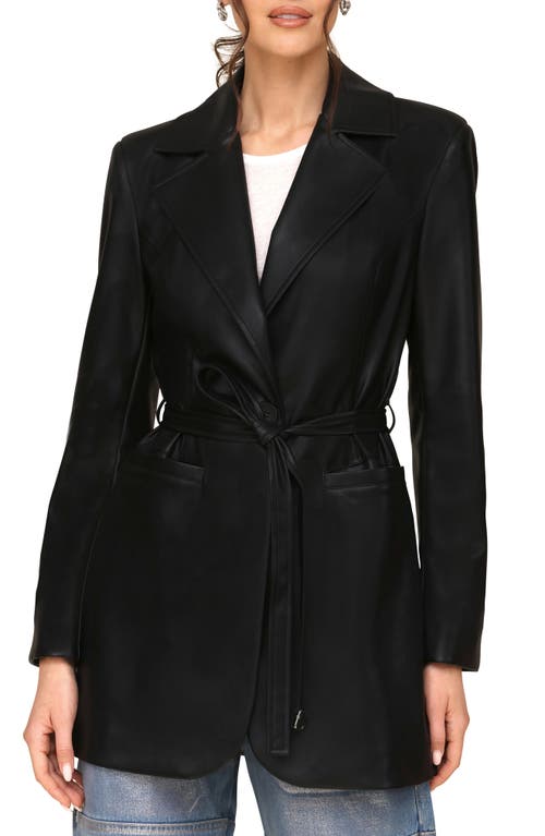 Shop Avec Les Filles Faux-ever Leather™ Strong Shoulder Belted Blazer In Black