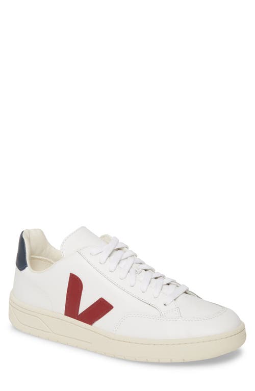 Veja V-12 Low Top Sneaker In White/marsala/blue Leather