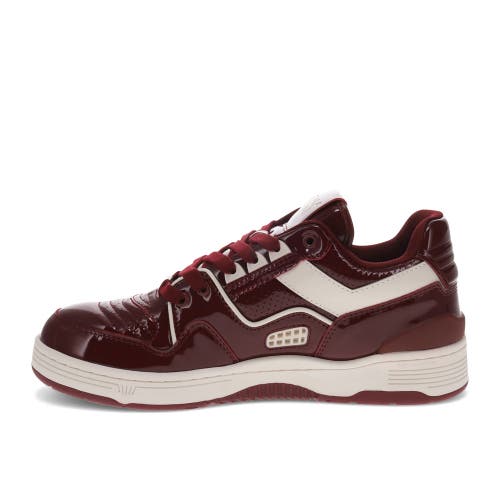 Pony Mens M100 Low Patent Genuine Leather Premium Lace Up Athletic Sneaker Shoe In Burgundy/off White