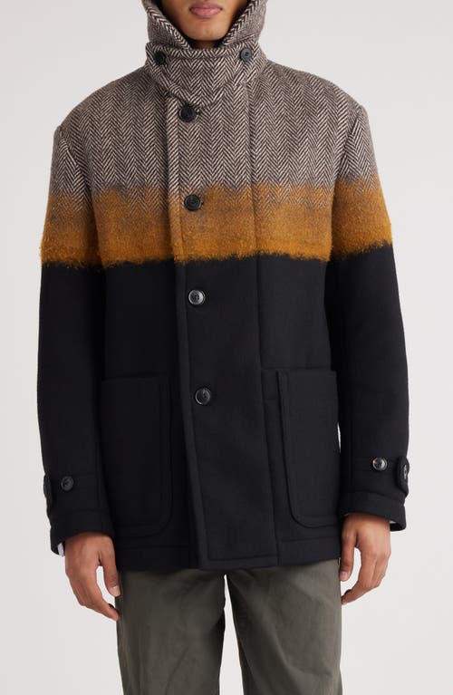 Shop Dries Van Noten Ranner Ombré Colorblock Wool Blend Coat In Dark Brown 704