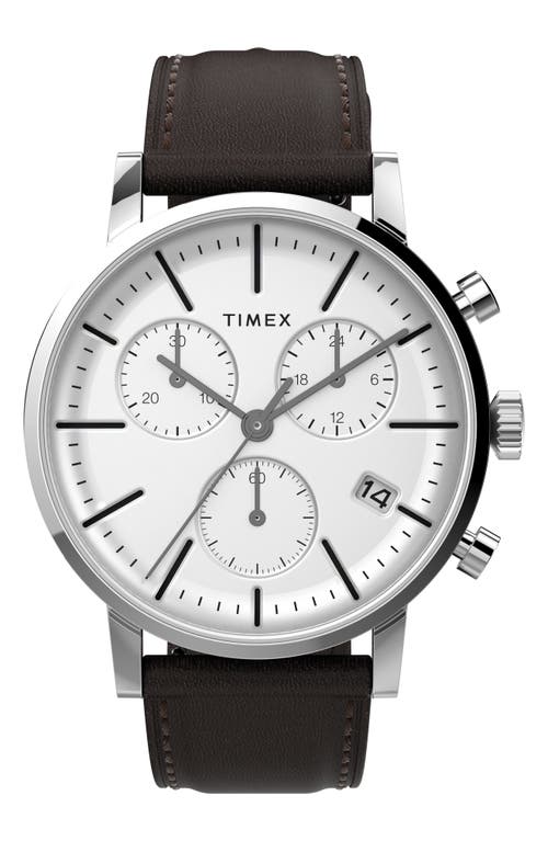Timex ® Midtown Chronograph Leather Strap Watch, 40mm In Silver/white/black