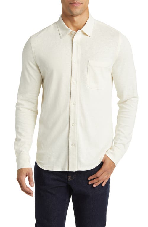 Hemp & Cotton Knit Button-Up Shirt in Tinted White