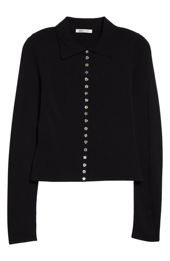 Shop Sandy Liang Fiction Mixed Button Cardigan In Black