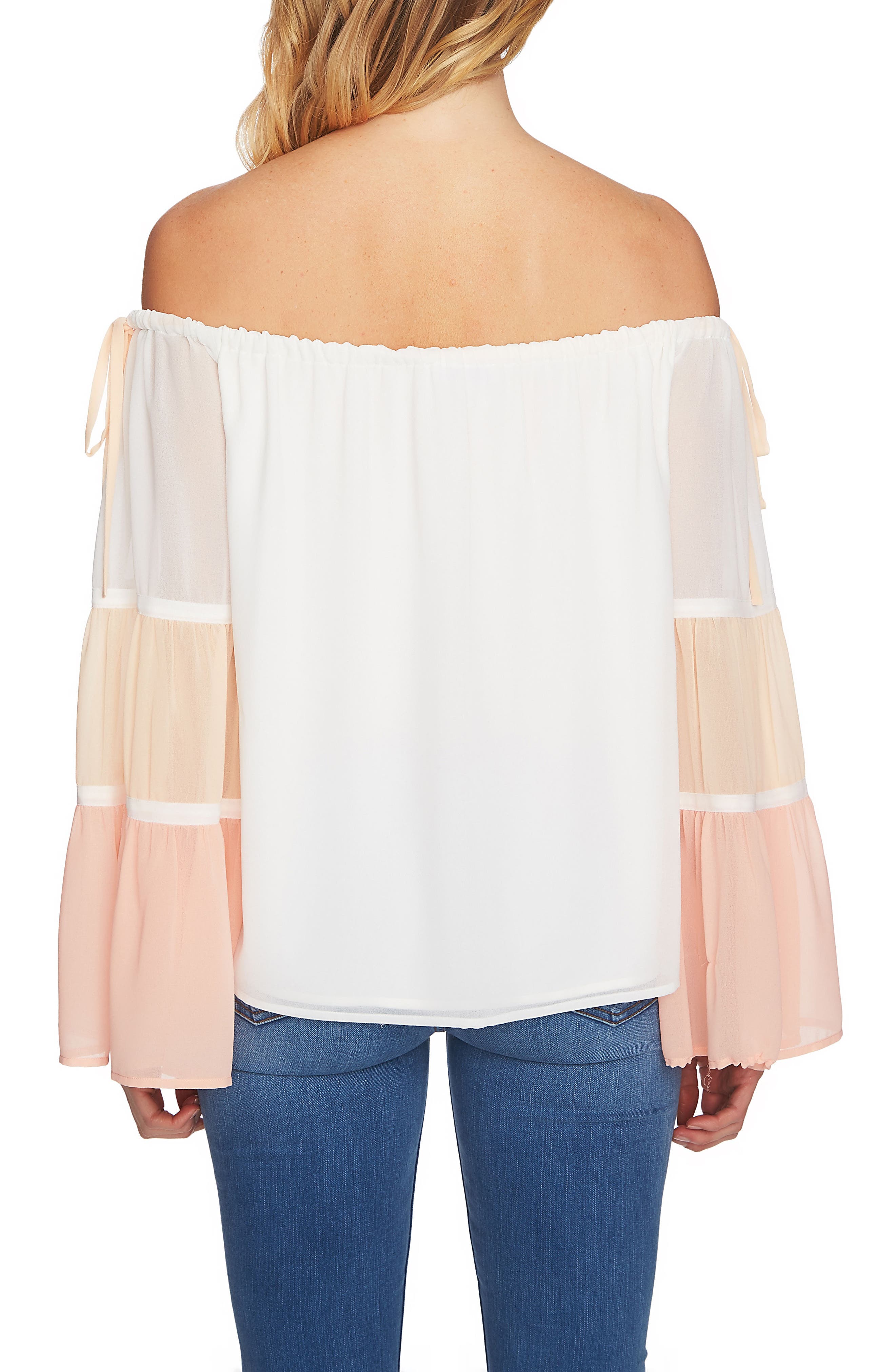 1.State Off-Shoulder Tiered Bell Sleeve Blouse