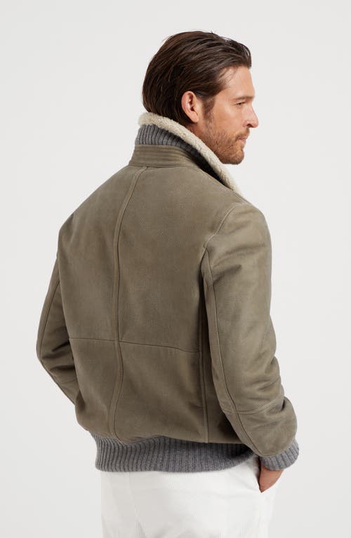 Shop Brunello Cucinelli Nubuck Shearling Bomber Jacket In Military