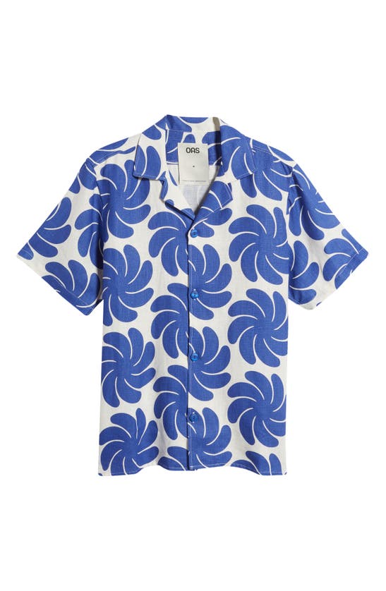 Shop Oas Nebula Linen Camp Shirt In Blue