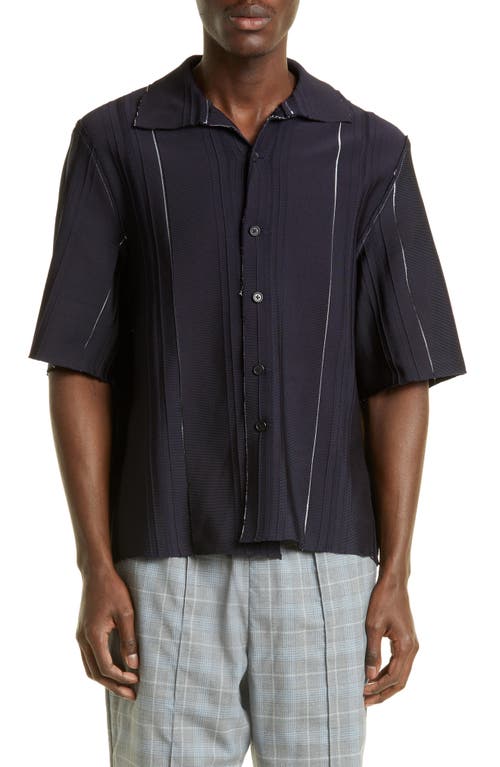Camiel Fortgens Relief Short Sleeve Button-Up Shirt in Black/Brown