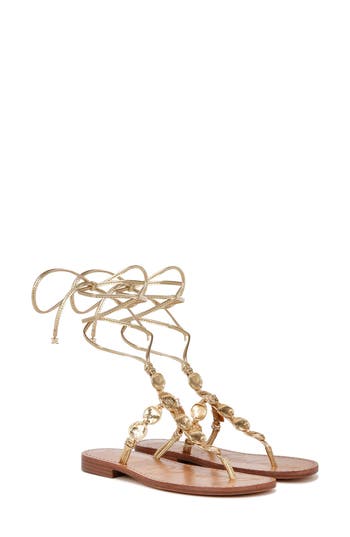 Sam Edelman Deirdre Wrap Sandal Linen Leather In Goldmine