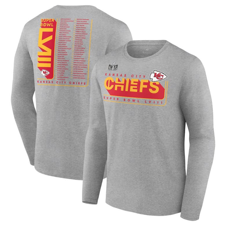 Shop Fanatics Branded Heather Gray Kansas City Chiefs Super Bowl Lviii Two-side Roster Big & Tall Long Sl