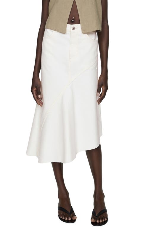 Shop Mango Asymmetric Raw Hem Denim Midi Skirt In Off White