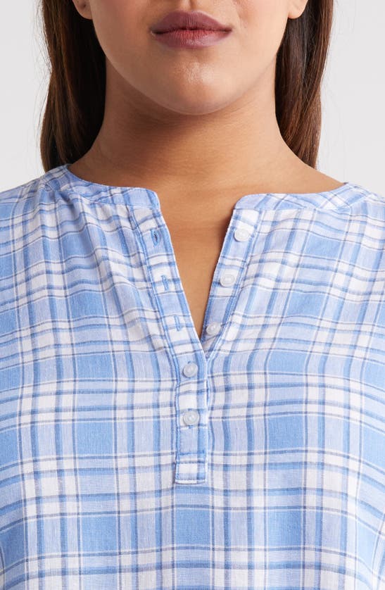 Shop Caslon (r) Short Sleeve Linen Blend Popover Top In Blue C- White Sutton Plaid