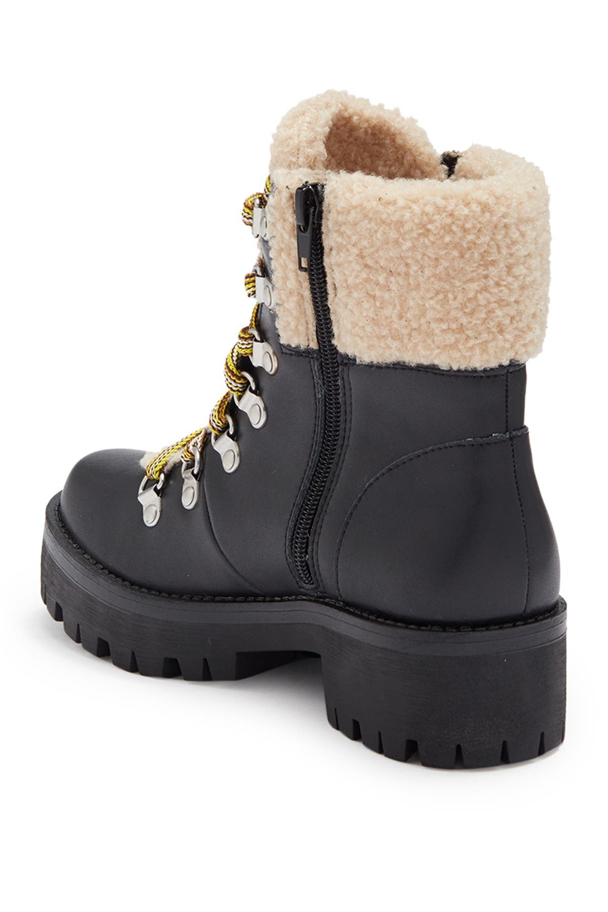 Steve Madden Aniko Faux Fur Lace-up Boot In Black