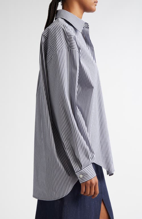 Shop Michael Kors Collection Wedge Oversize Pinstripe Button-up Shirt In Maritime/optic White