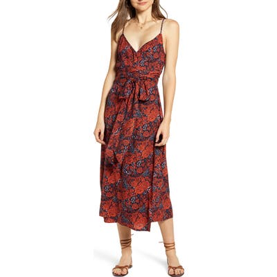 Hinge Floral Sleeveless Wrap Dress, Blue