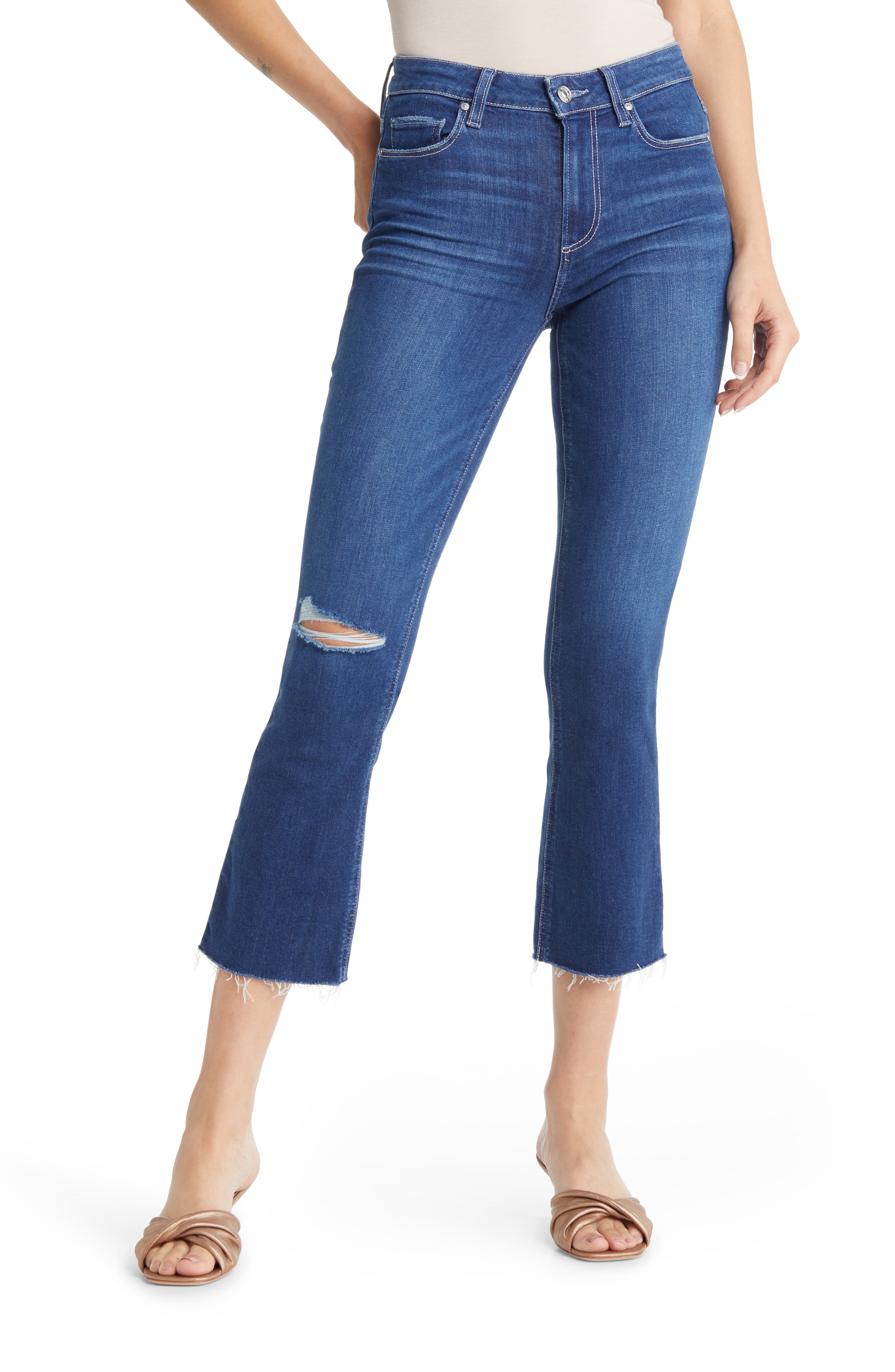 high rise flare crop jeans