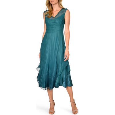 Komarov Tiered Hem Midi Dress, Blue/green
