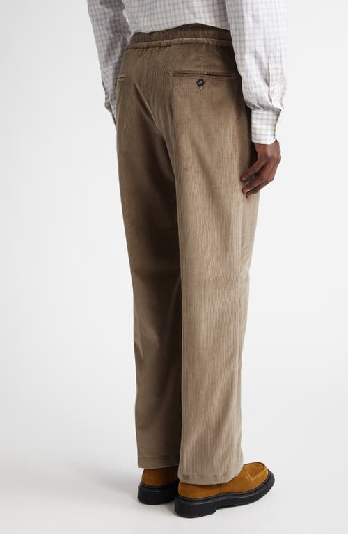 Isaia Drawstring Stretch Corduroy Wide Leg Pants In Pastel Brown