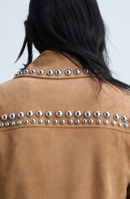 Shop Mango Ashley Studded Leather Jacket In Light Beige