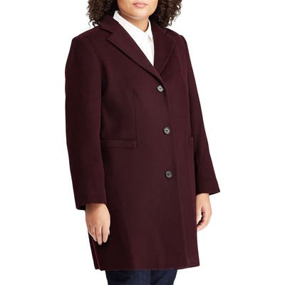 Plus Size Lauren Ralph Lauren Wool Blend Reefer Coat, Red