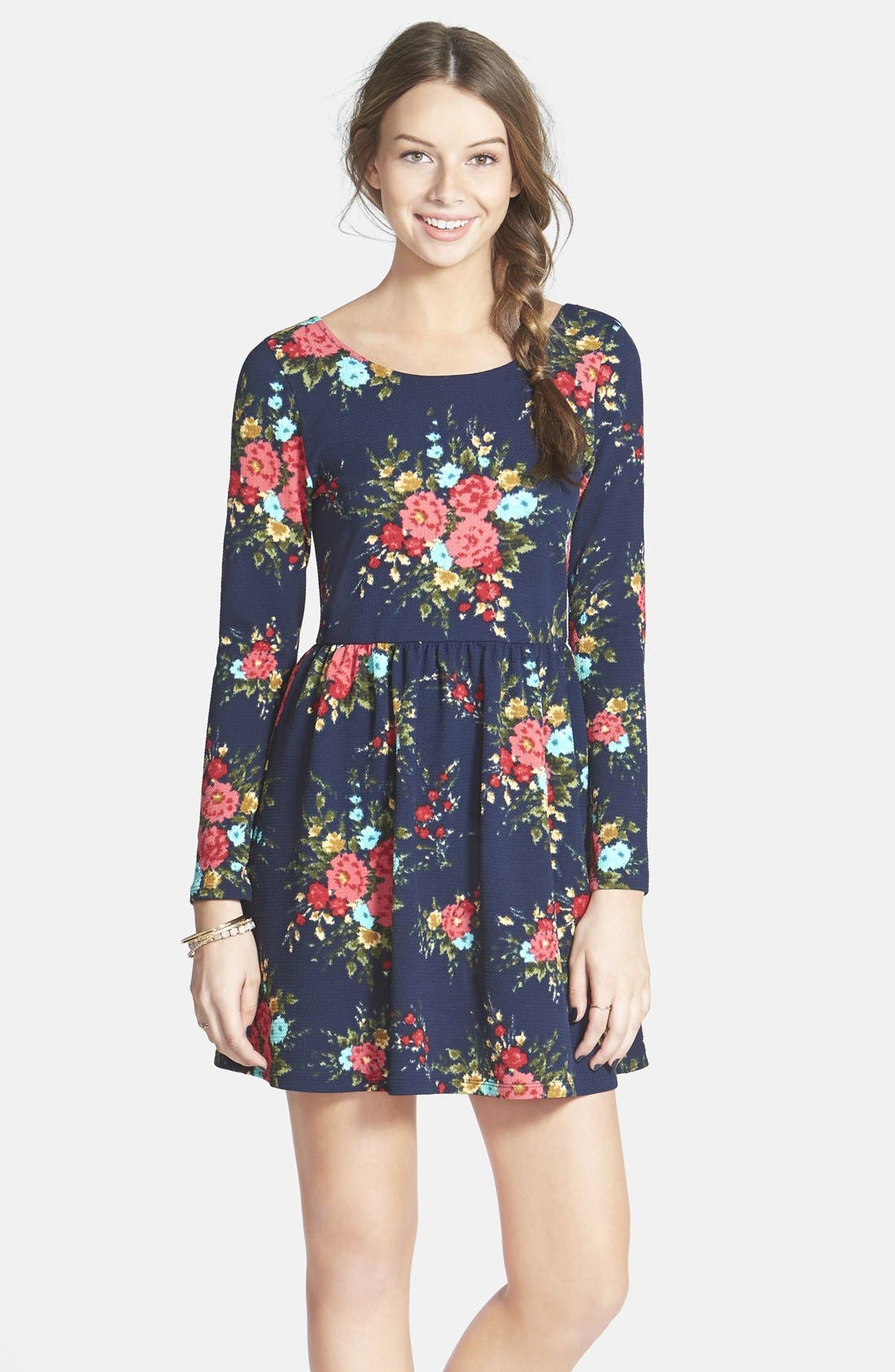 One Clothing Textured Floral Print Skater Dress (Juniors) | Nordstrom