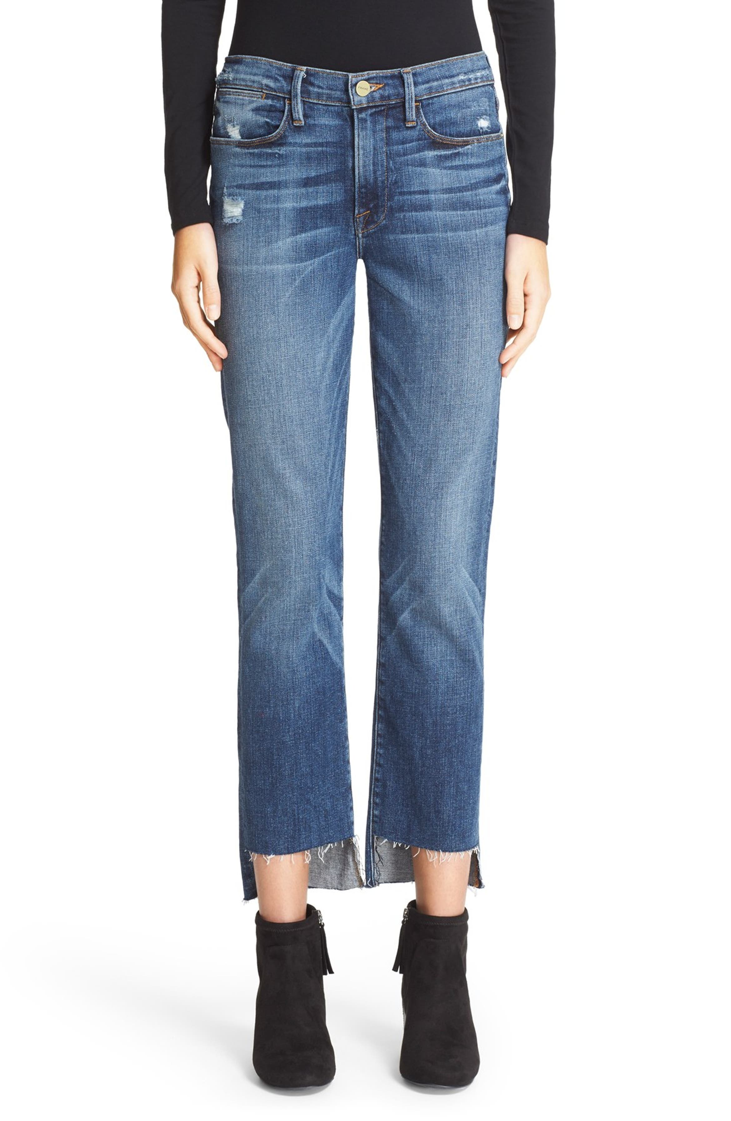 FRAME 'Le High Straight' High Rise Staggered Hem Jeans (Carroll ...