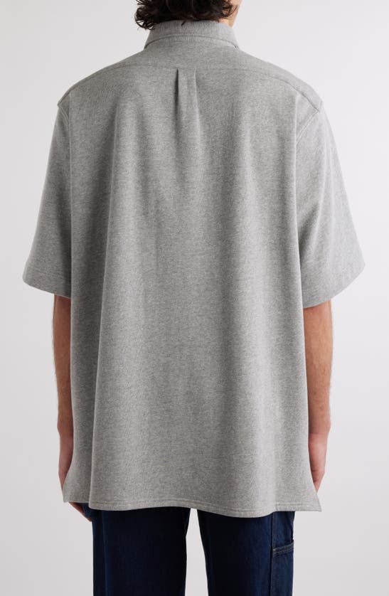 Shop Givenchy Oversize Logo Short Sleeve Cotton Jersey Button-up Shirt In Light Grey