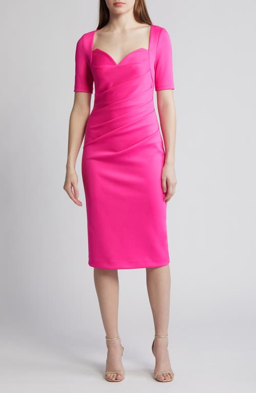Amandalee Pleated Satin Cocktail Sheath Dress in Iconic Pink