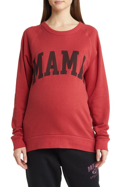 Bun Maternity Mama Wash Terry Fleece Graphic Sweatshirt in Faded Red