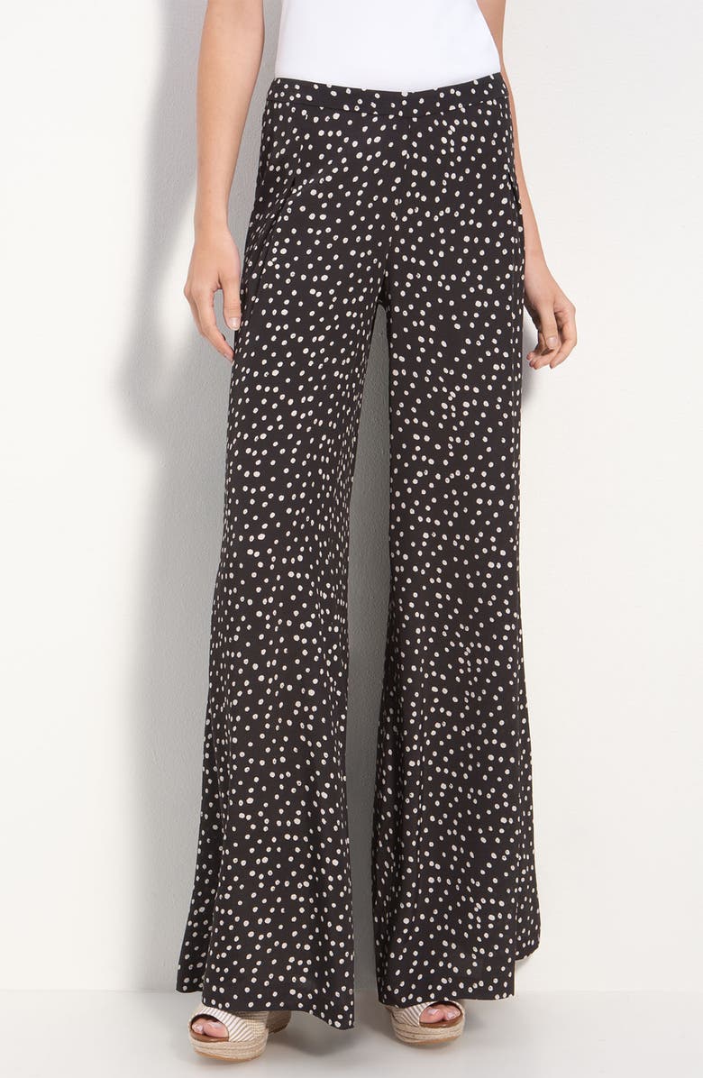 TROUVÉ Print Flowing Wide Leg Pants, Main, color, BLACK/ NUDE