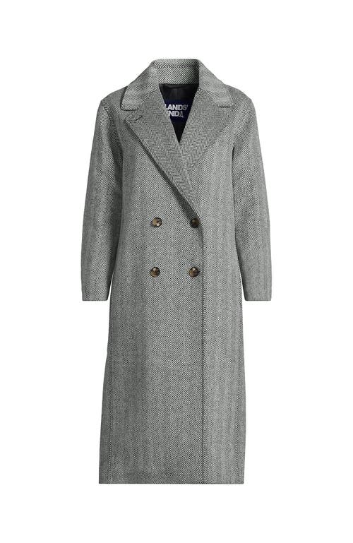 Shop Lands' End Insulated Double Breasted Wool Coat In Black Wool Herringbone