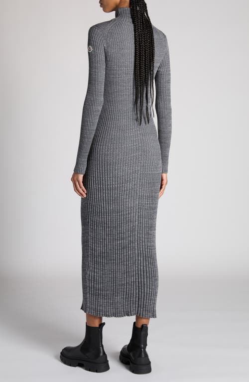 Shop Moncler Rib Long Sleeve Turtleneck Sweater Dress In Light Grey