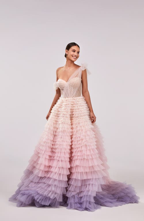 Shop Milla Charming Ball Gown With The Frill-layered Ombre Maxi Skirt In Lavender