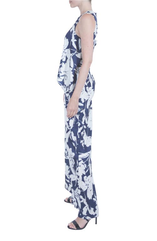 Shop Julia Jordan Floral Print Sleeveless Wide Leg Jumpsuit In Navy/ivory