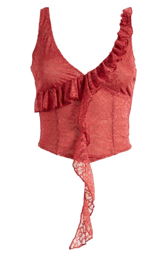 Shop Mistress Rocks Ruffle Lace Sleeveless Plunge Neck Top In Sangria